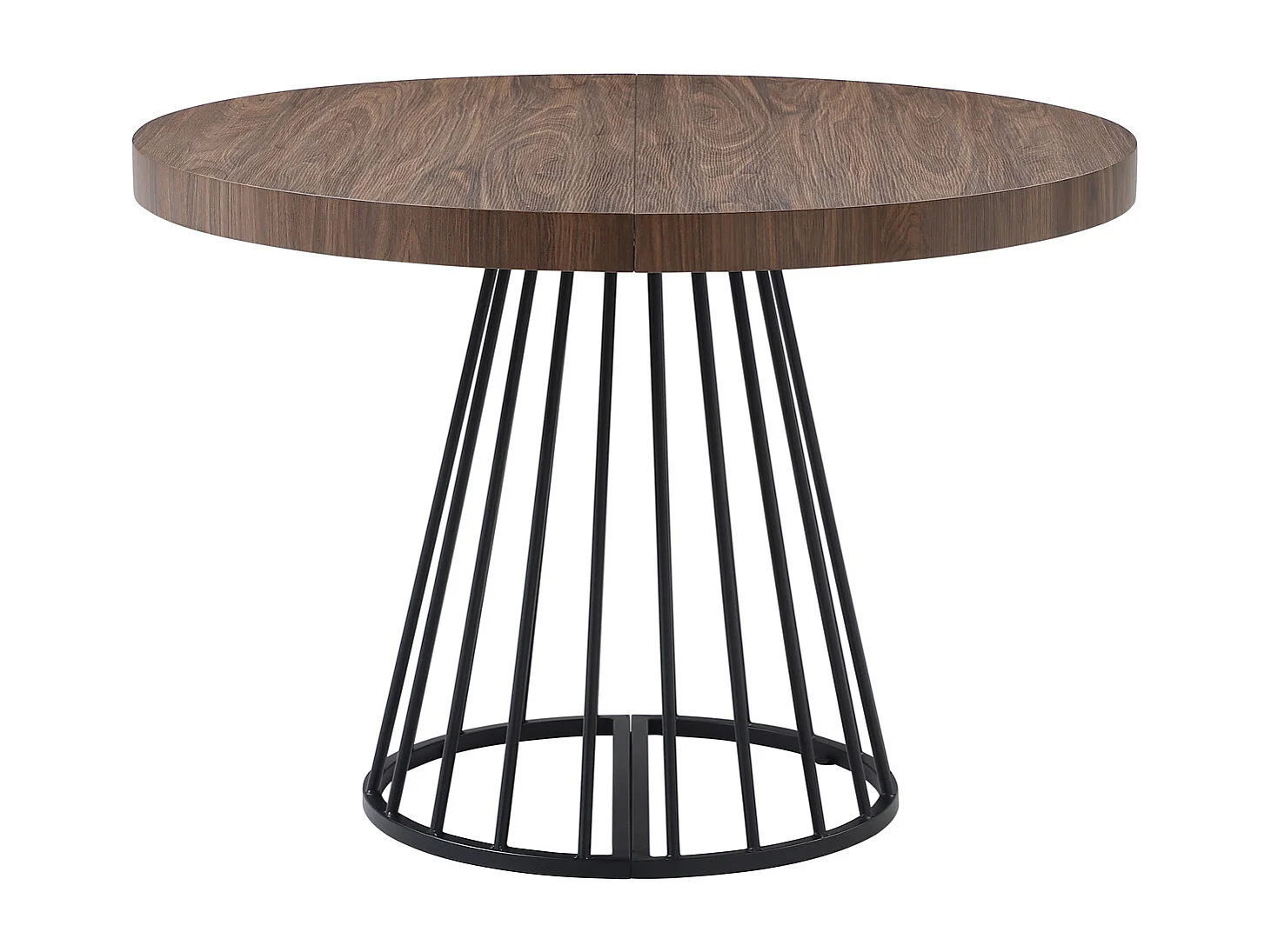 Table à manger extensible 2 à 12 personnes en MDF et acier - Naturel foncé et noir - FIRELA