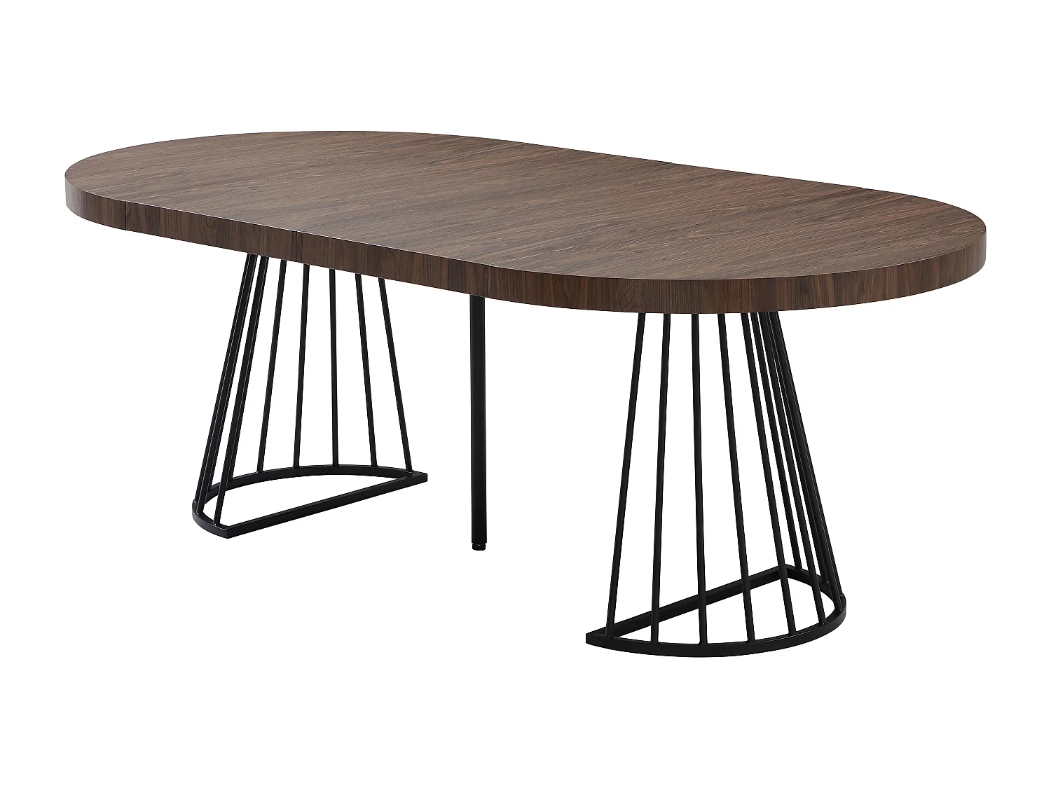 Table à manger extensible 2 à 12 personnes en MDF et acier - Naturel foncé et noir - FIRELA