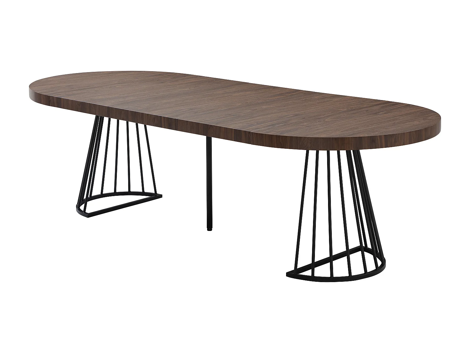 Table à manger extensible 2 à 12 personnes en MDF et acier - Naturel foncé et noir - FIRELA