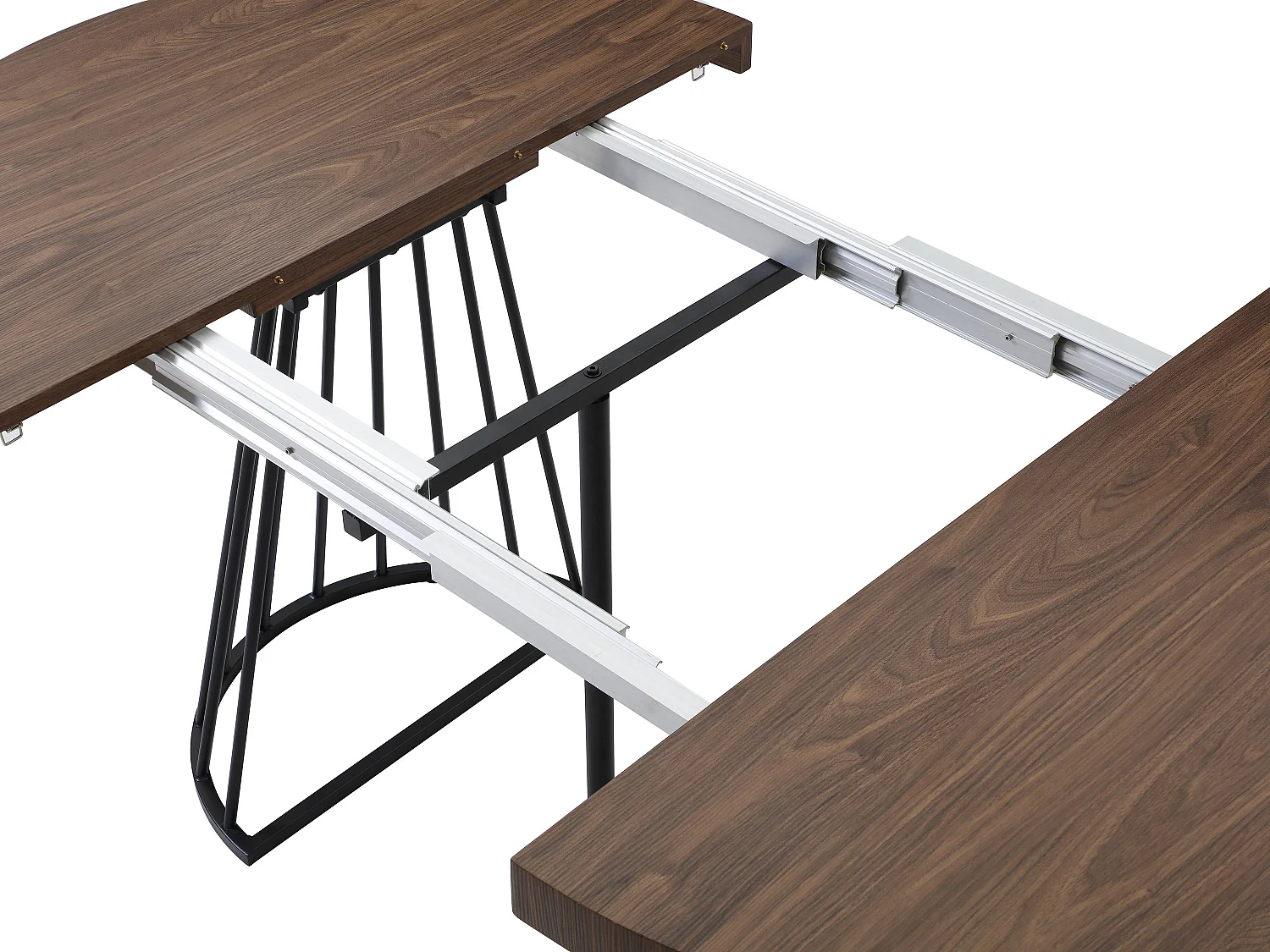 Table à manger extensible 2 à 12 personnes en MDF et acier - Naturel foncé et noir - FIRELA