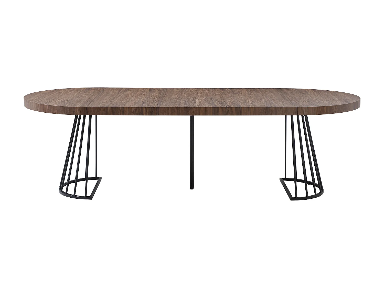 Table à manger extensible 2 à 12 personnes en MDF et acier - Naturel foncé et noir - FIRELA