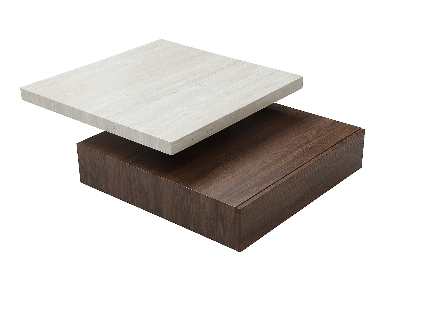 Tavolino girevole con 1 cassetto in MDF Effetto travertino e Naturale scuro - KYRIA