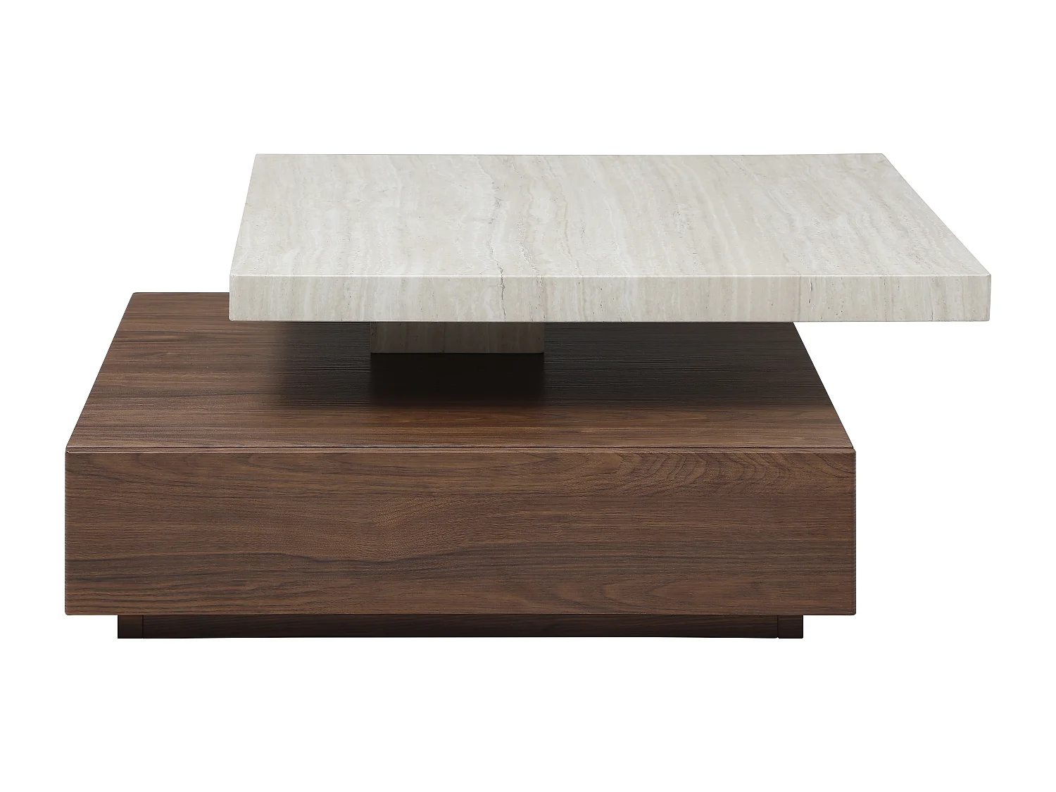 Tavolino girevole con 1 cassetto in MDF Effetto travertino e Naturale scuro - KYRIA