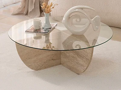 Herdet glassbord - Travertineffekt og Transparent - AYSUN