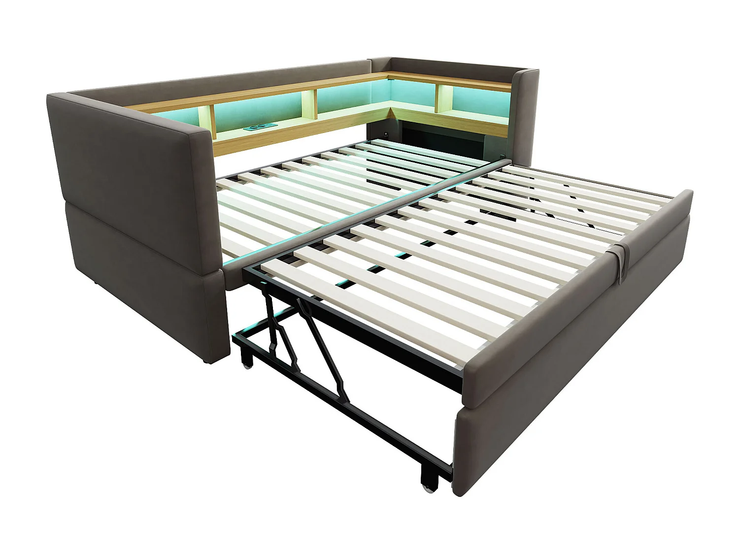 Canapé lit 2 Places Convertible 180 x 190 cm avec LED et USB,Lit rembourré avec Rangement,Gris foncé