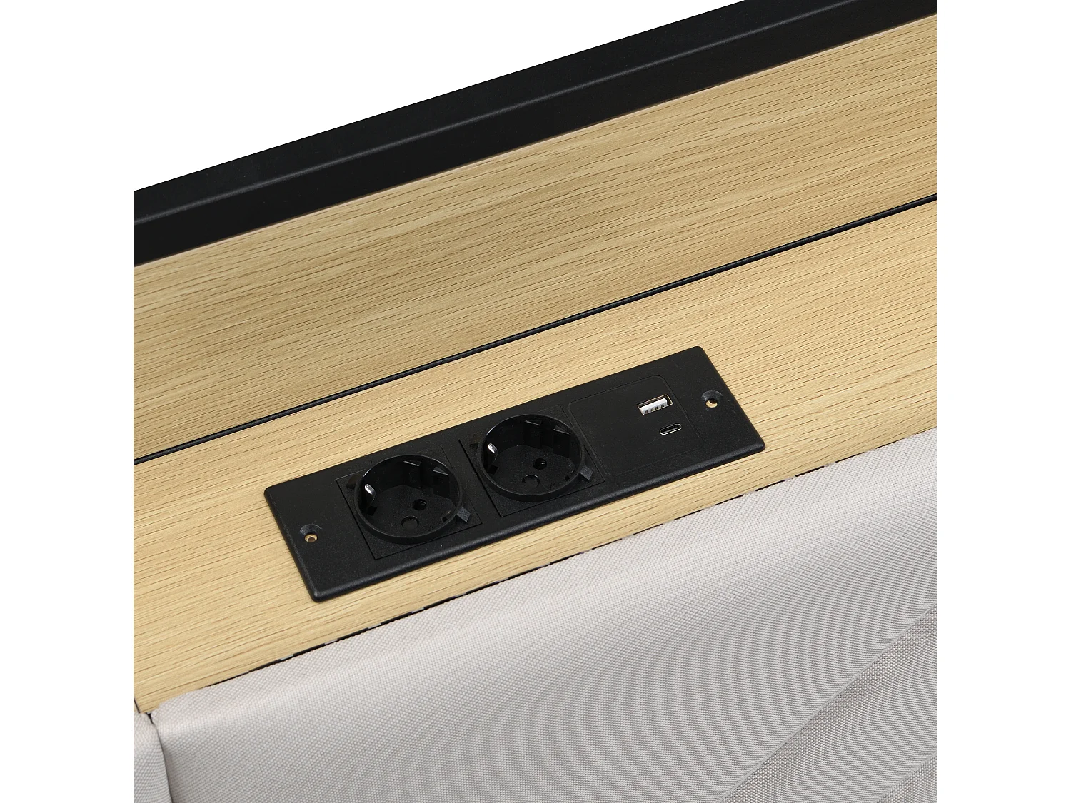 Sofá-cama 90x200 cm com iluminação LED, tomada de carregamento e 2 gavetas de armazenamento, estrutura de ferro, bege