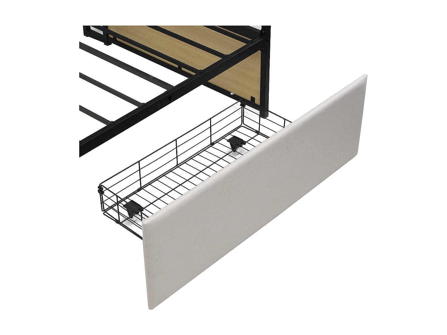 Sofá-cama 90x200 cm com iluminação LED, tomada de carregamento e 2 gavetas de armazenamento, estrutura de ferro, bege