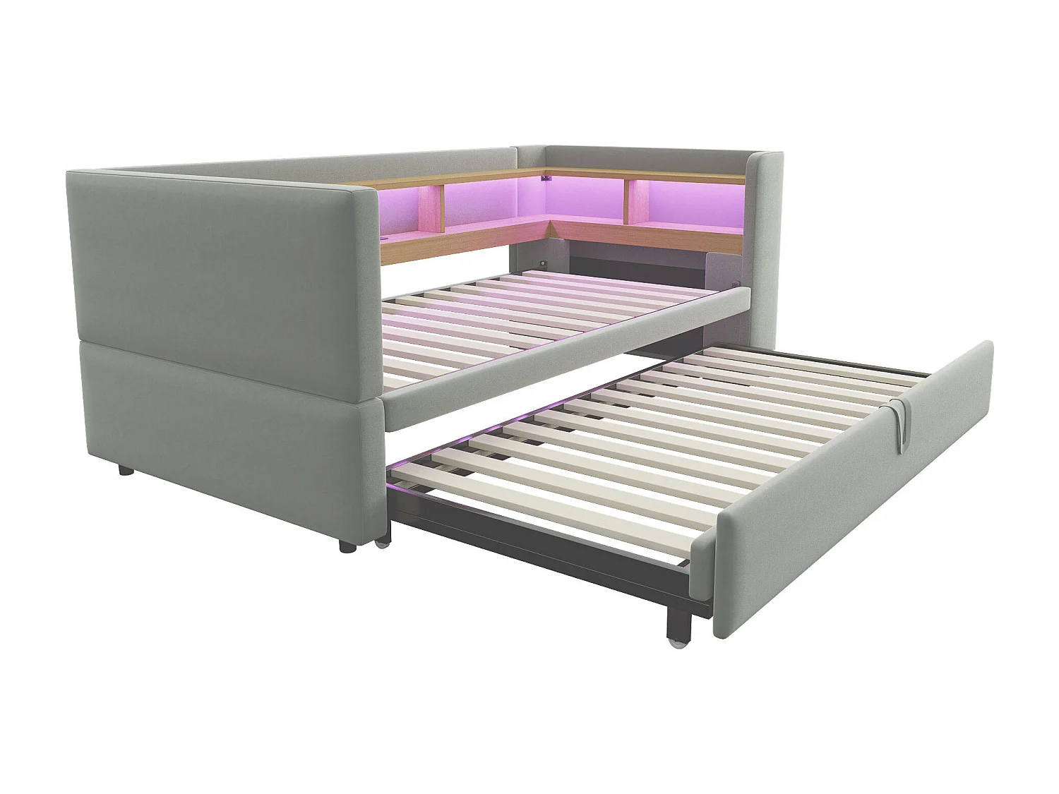 Sofá cama convertible de 2 plazas, 180 x 190 cm, con LED y USB, tapizado y almacenaje, color gris