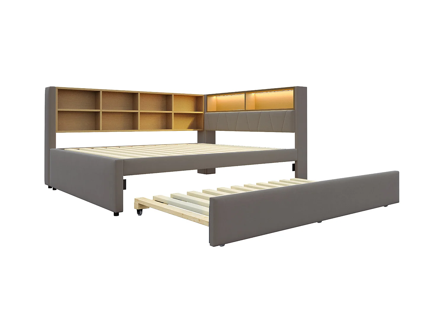 Canapé-lit 140 x 200 cm, avce LED, de prises et de nombreux compartiments de rangement , Gris foncé