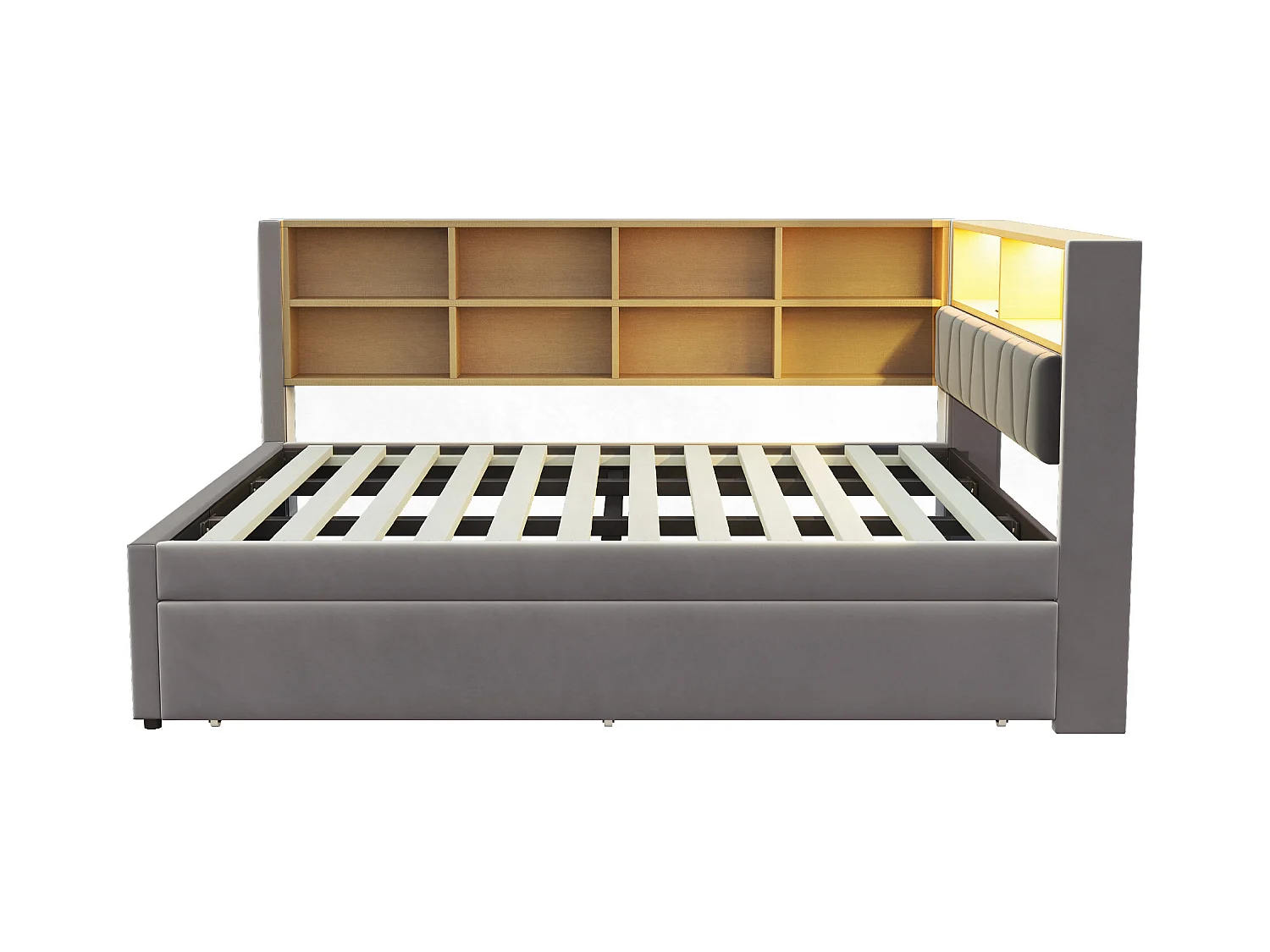 Canapé-lit 140 x 200 cm, avce LED, de prises et de nombreux compartiments de rangement , Gris foncé