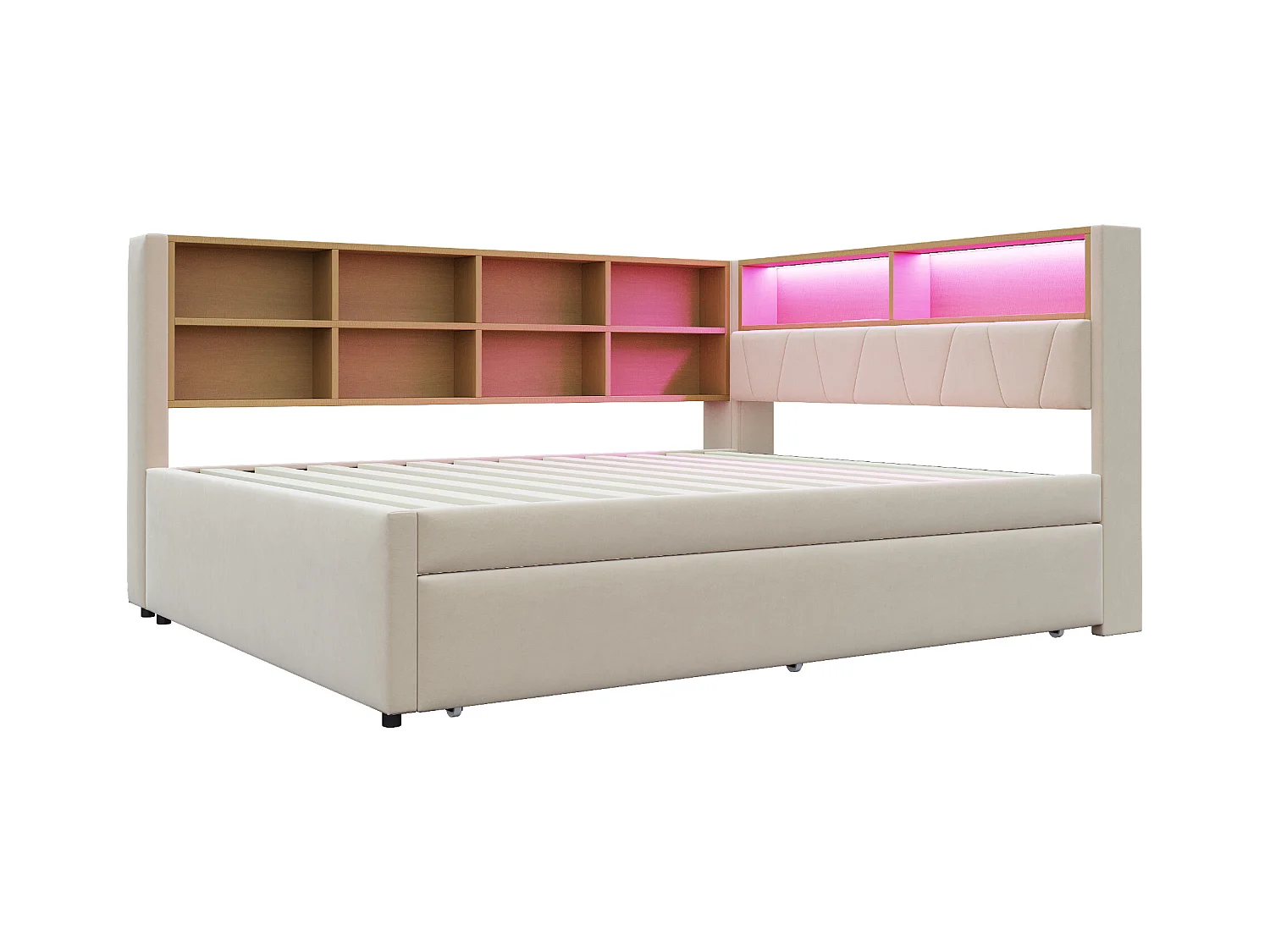 Canapé-lit 140 x 200 cm, avce LED, de prises et de nombreux compartiments de rangement , Beige