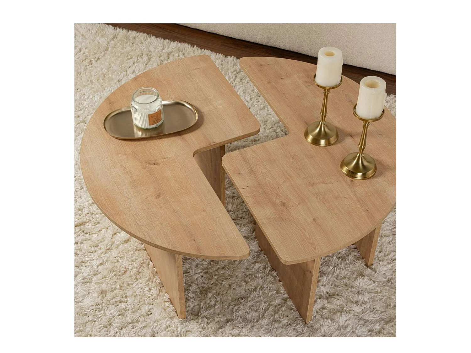 Table basse ronde effet bois de chêne - design puzzle MARFA
