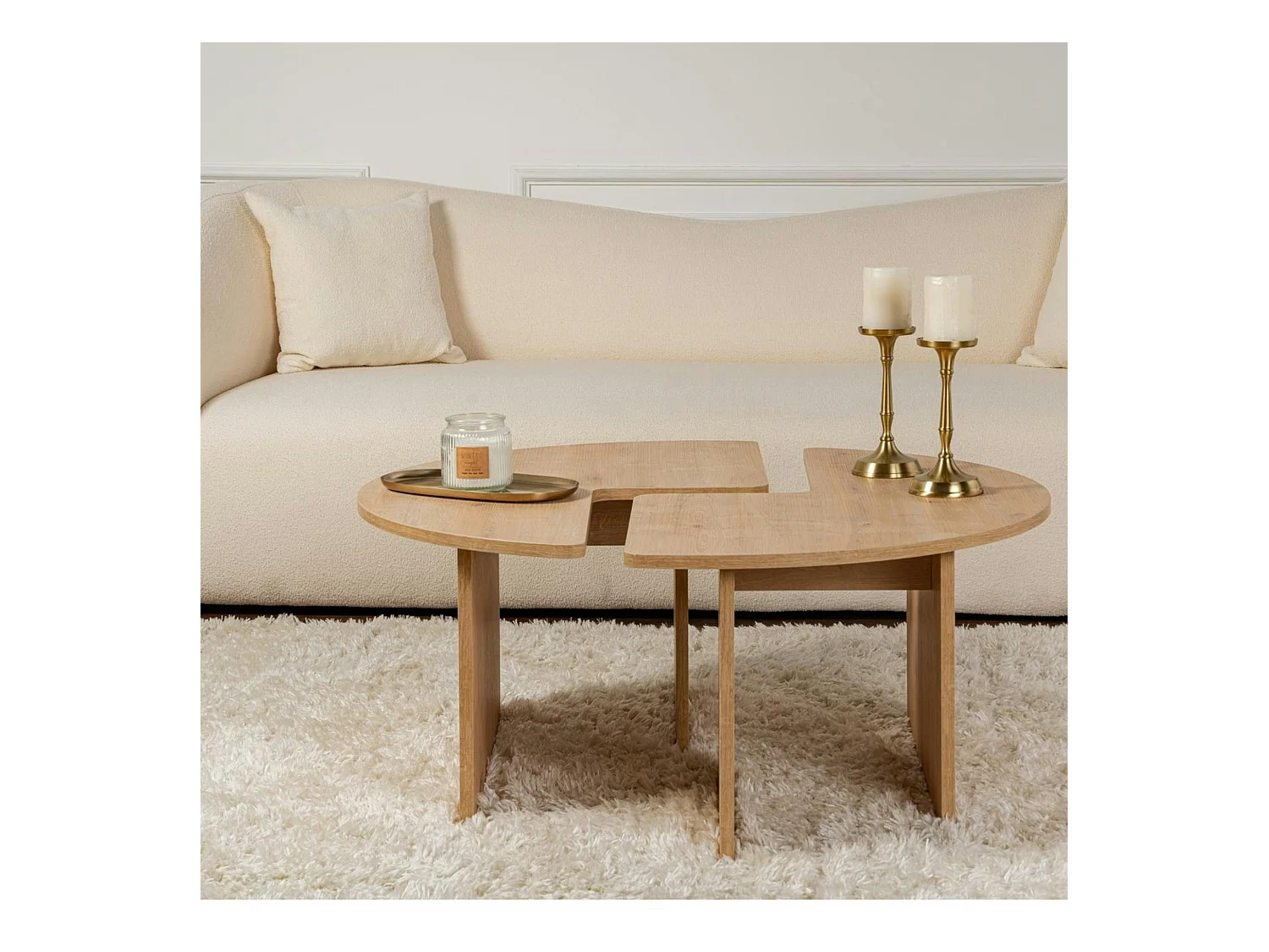 Table basse ronde effet bois de chêne - design puzzle MARFA