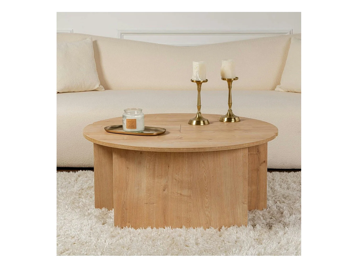 Table basse ronde effet bois de chêne - design puzzle MARFA