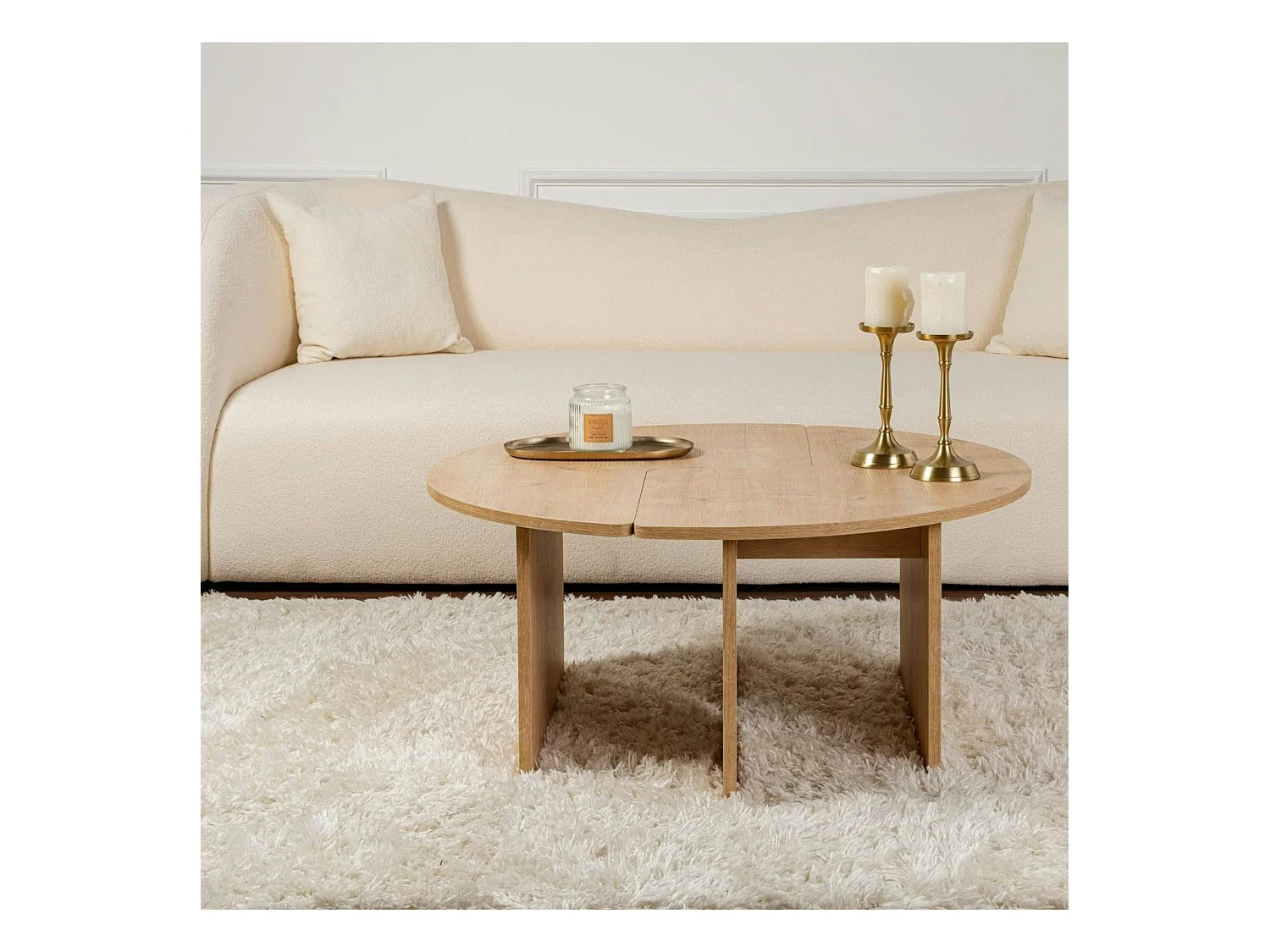 Table basse ronde effet bois de chêne - design puzzle MARFA