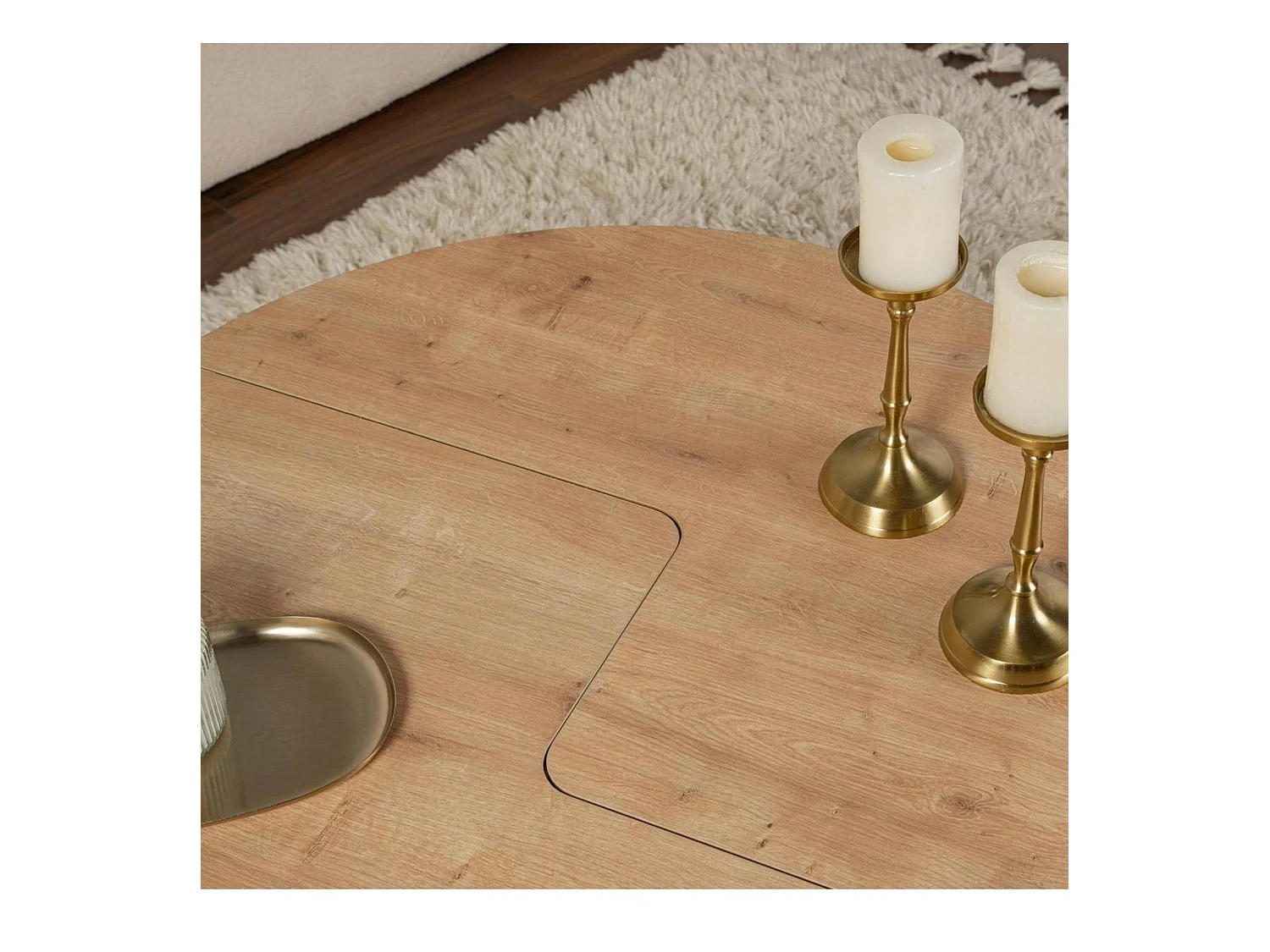 Table basse ronde effet bois de chêne - design puzzle MARFA