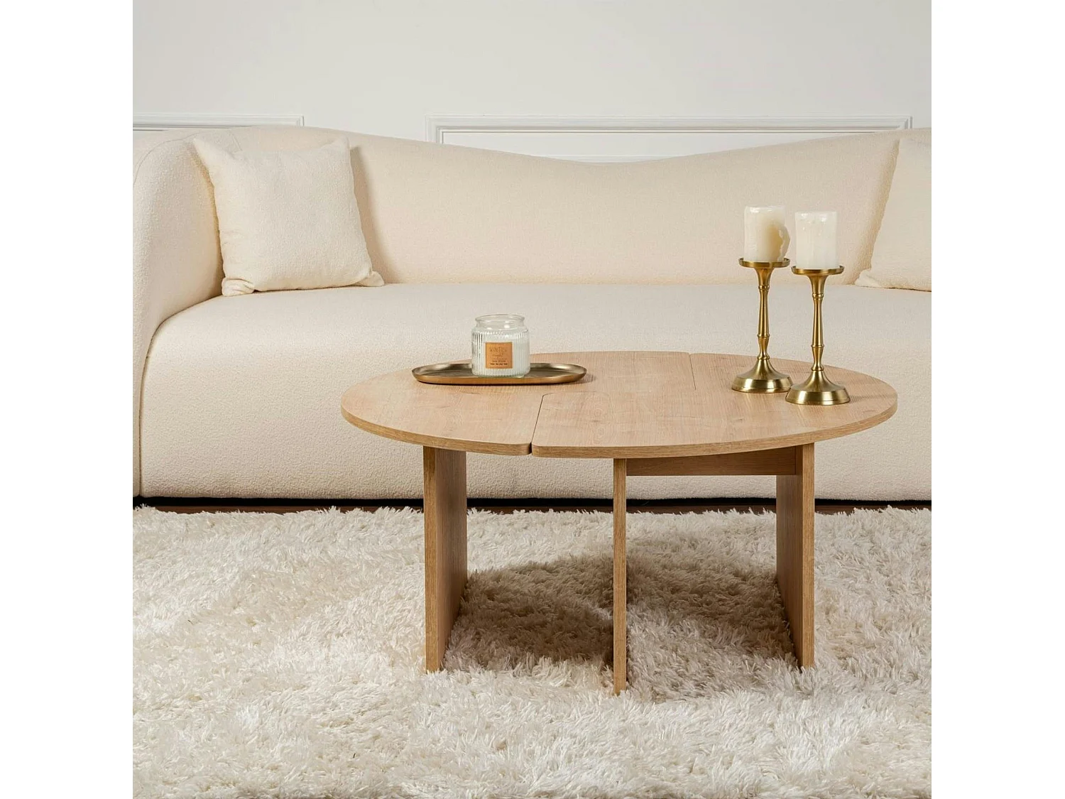 Table basse ronde effet bois de chêne - design puzzle MARFA