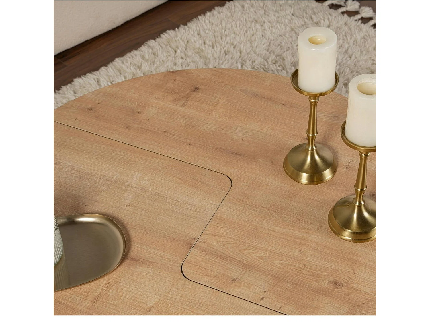 Table basse ronde effet bois de chêne - design puzzle MARFA