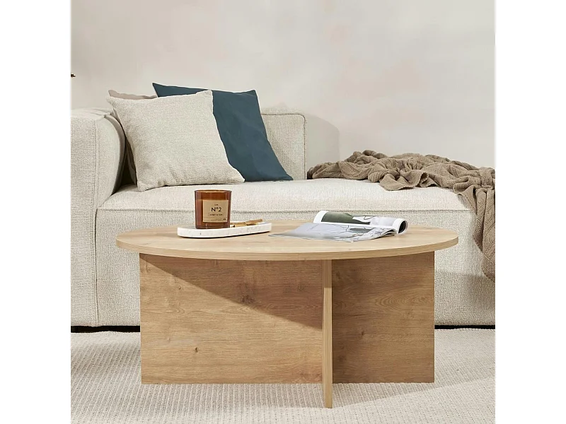 Table basse ronde minimaliste - effet bois de chêne MARFA
