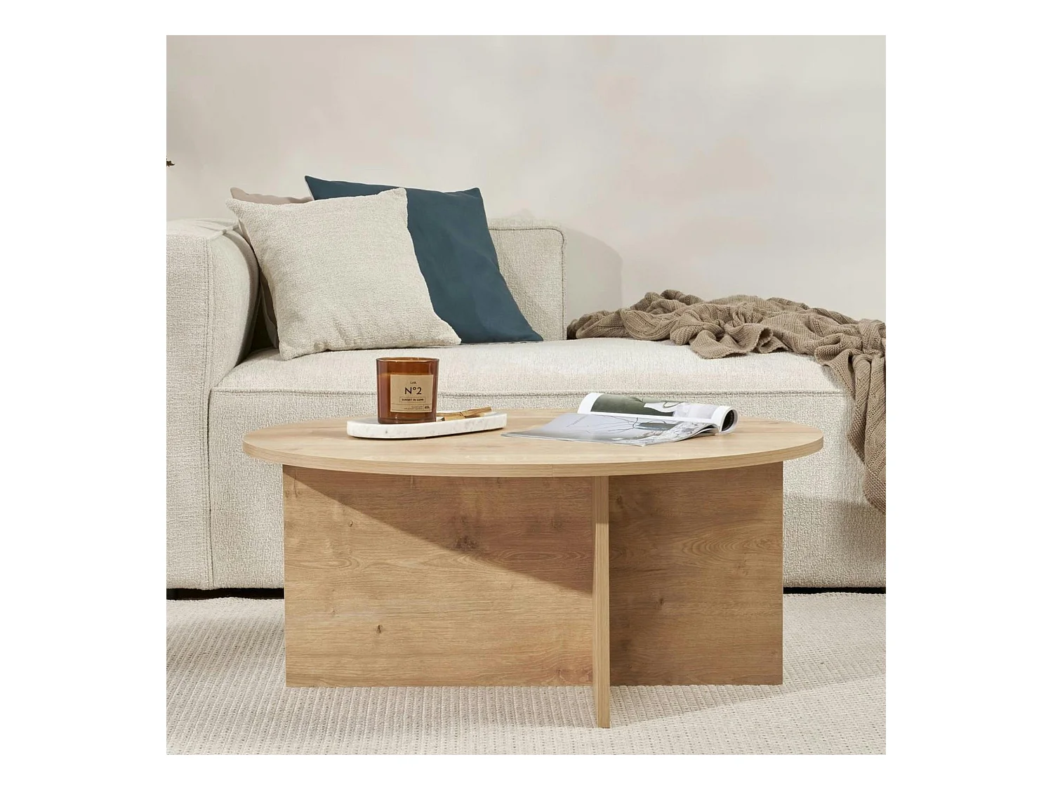 Table basse ronde minimaliste - effet bois de chêne MARFA