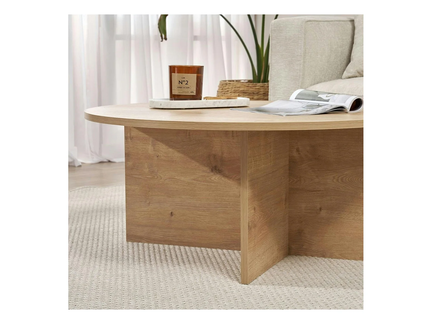 Table basse ronde minimaliste - effet bois de chêne MARFA