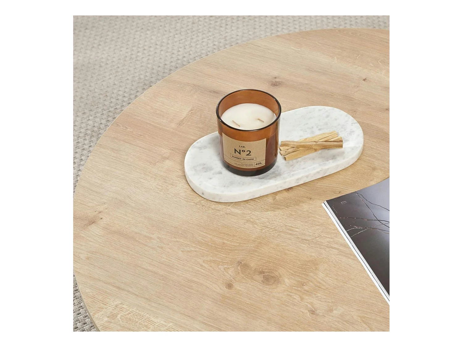 Table basse ronde minimaliste - effet bois de chêne MARFA