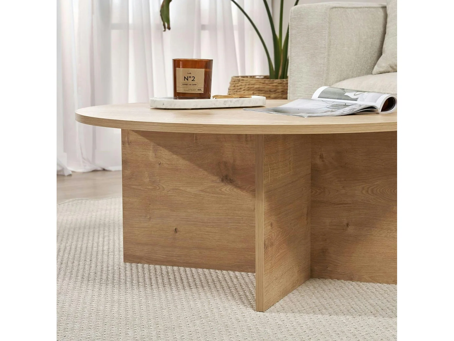 Table basse ronde minimaliste - effet bois de chêne MARFA