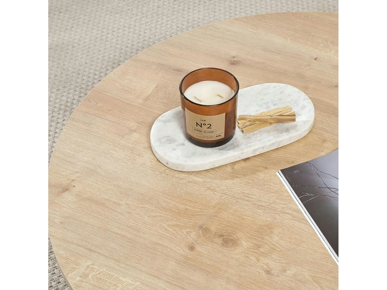 Table basse ronde minimaliste - effet bois de chêne MARFA