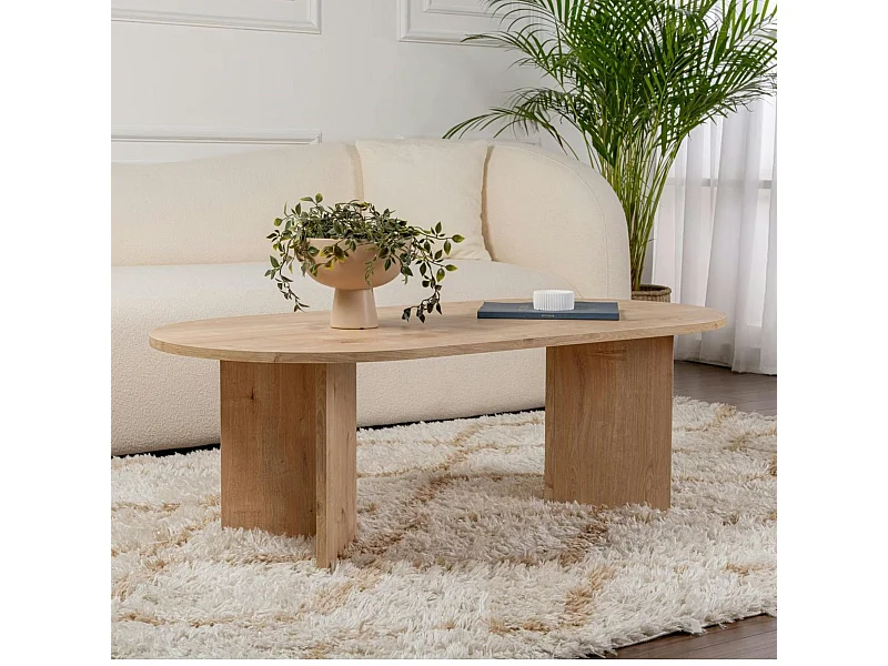 Table basse ovale effet chêne clair - pieds en V MARFA