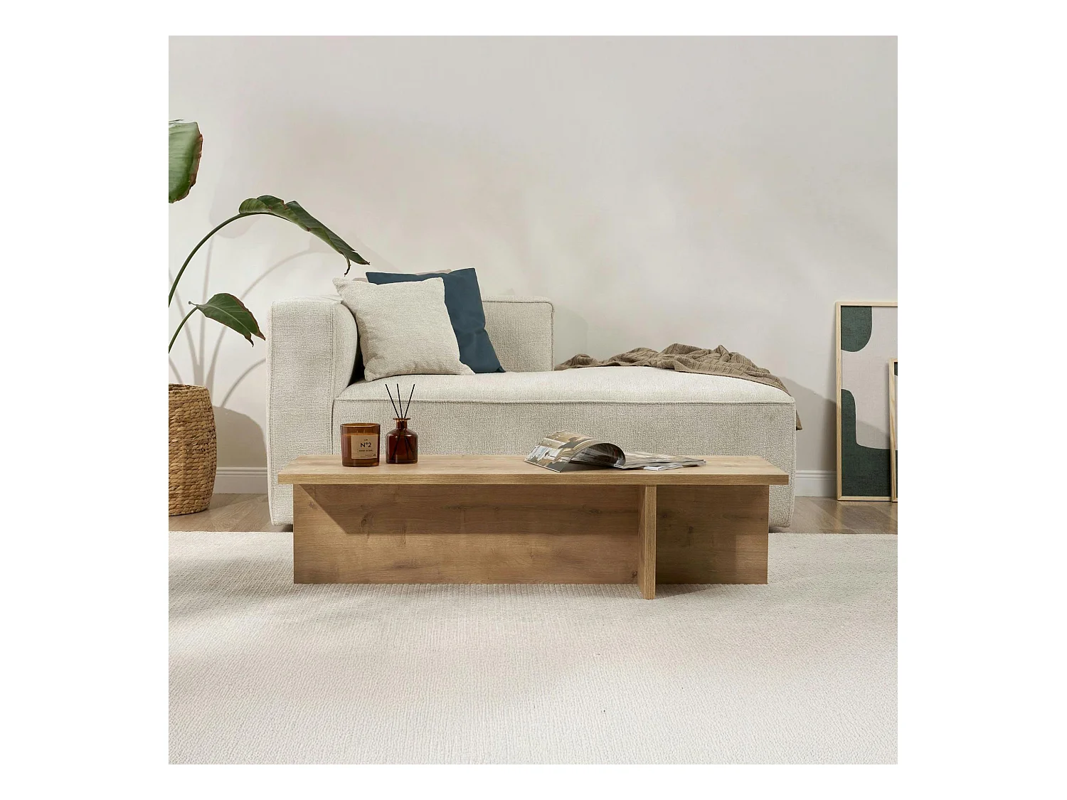 Table basse moderne minimaliste - effet bois de chêne MARFA