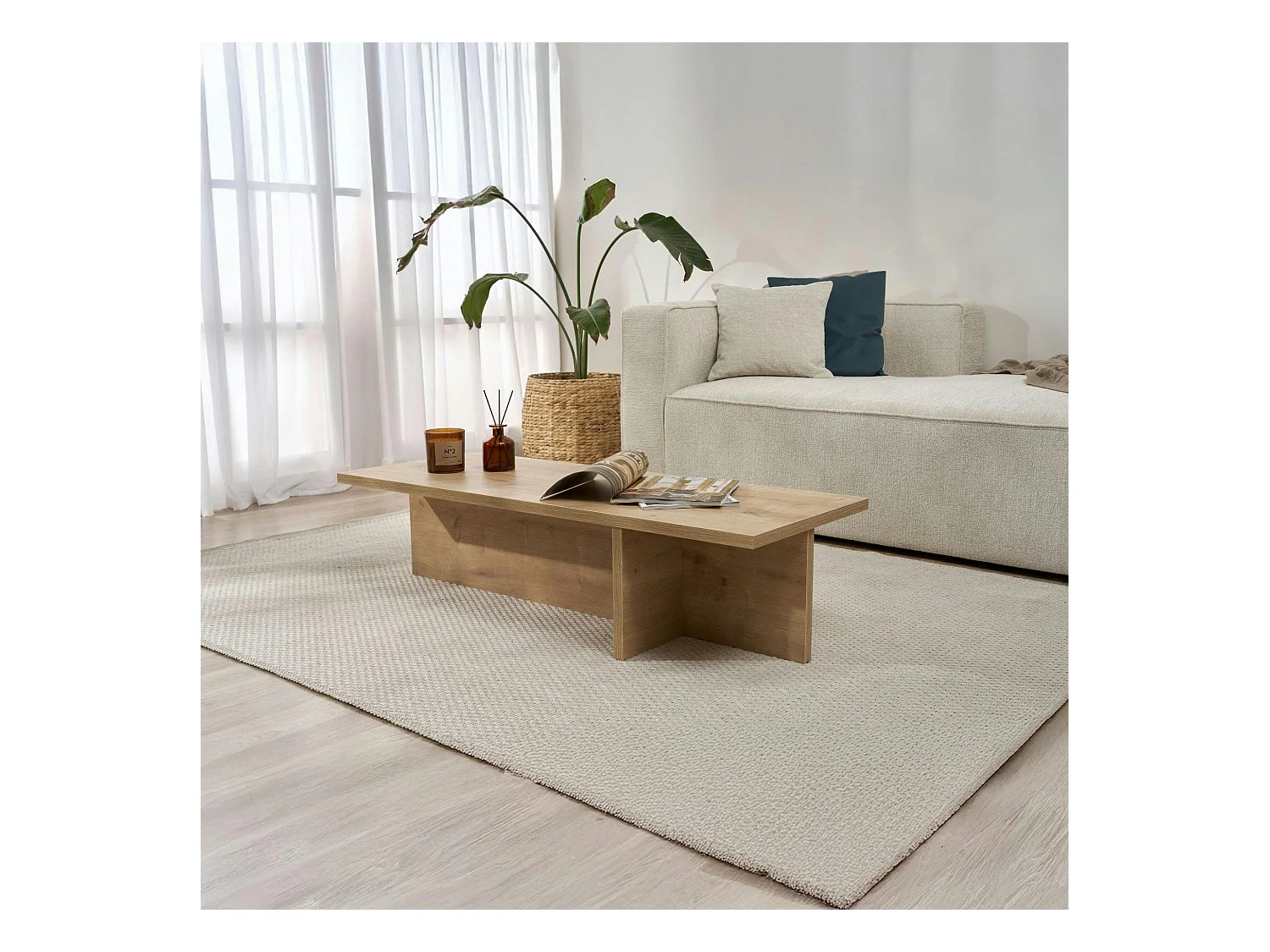 Table basse moderne minimaliste - effet bois de chêne MARFA