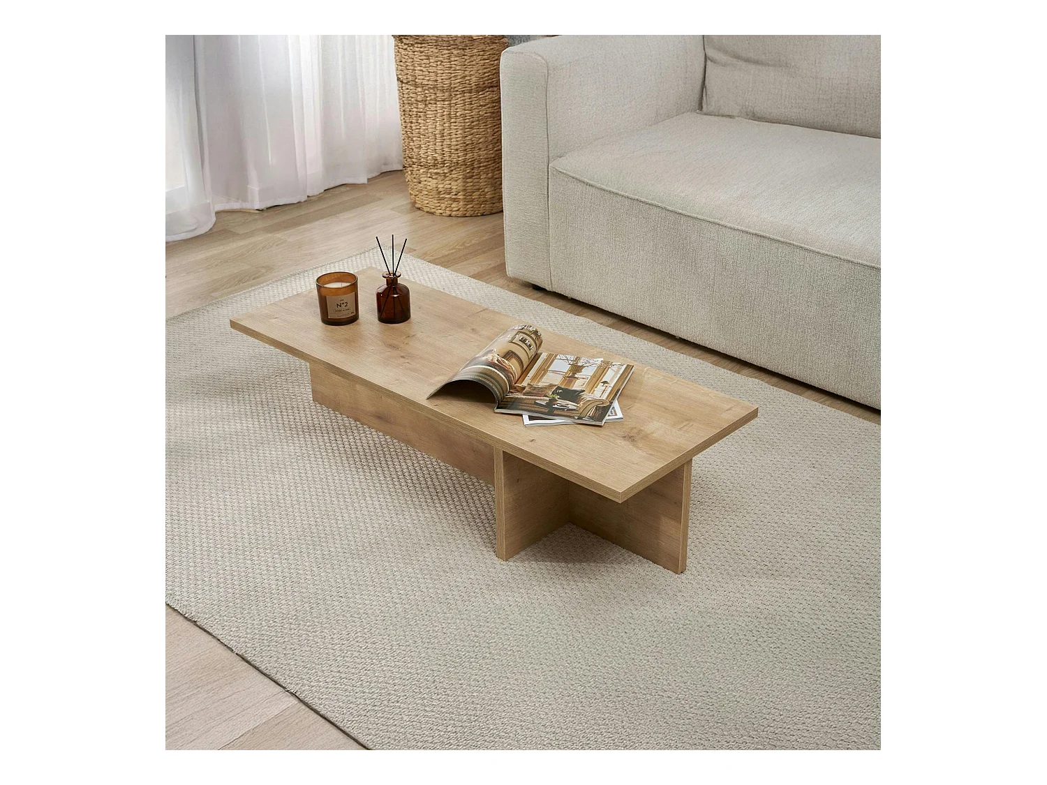 Table basse moderne minimaliste - effet bois de chêne MARFA