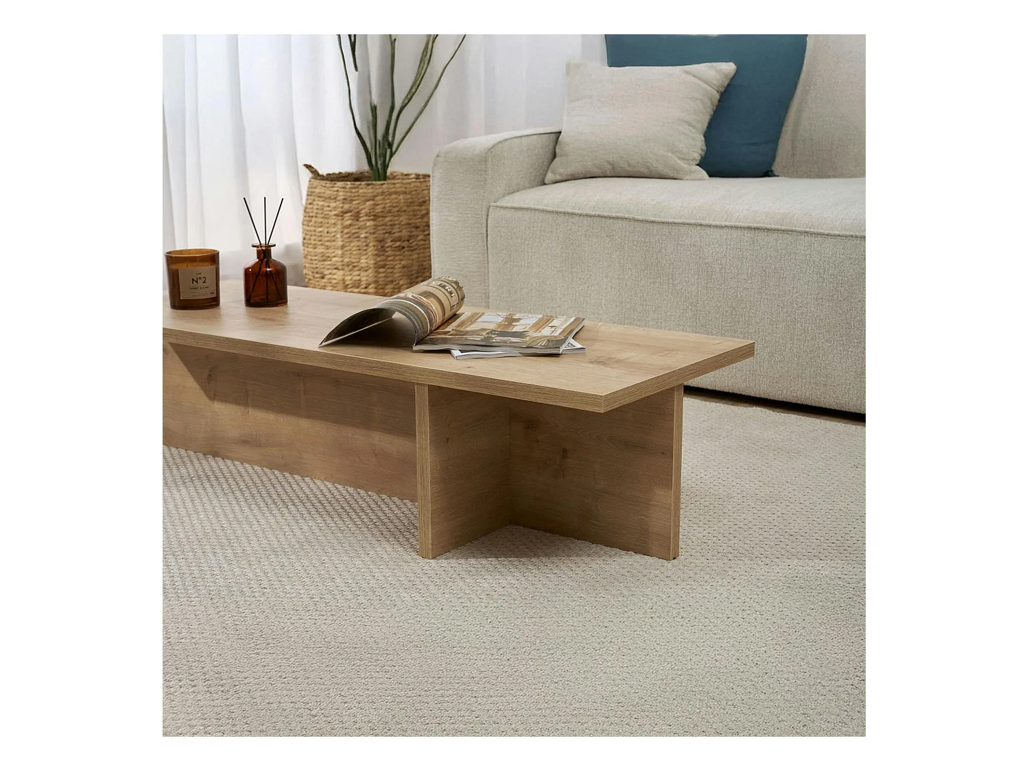 Table basse moderne minimaliste - effet bois de chêne MARFA