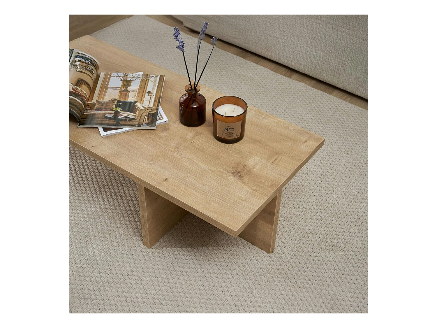 Table basse moderne minimaliste - effet bois de chêne MARFA