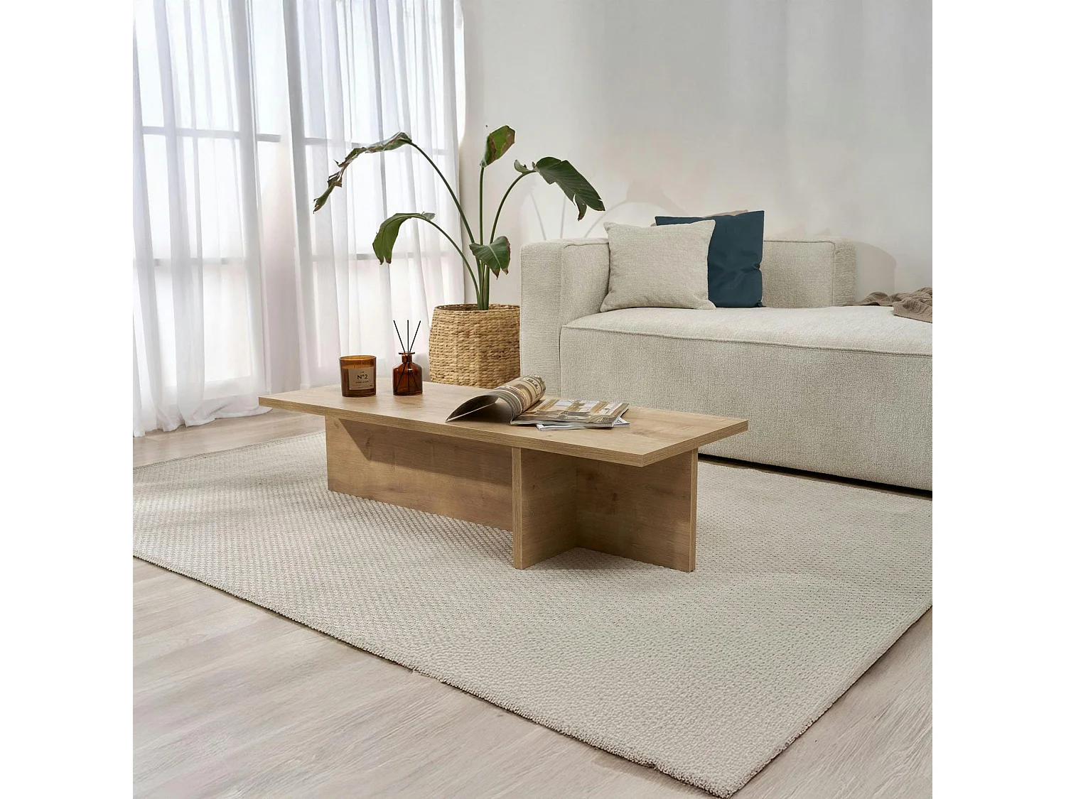 Table basse moderne minimaliste - effet bois de chêne MARFA