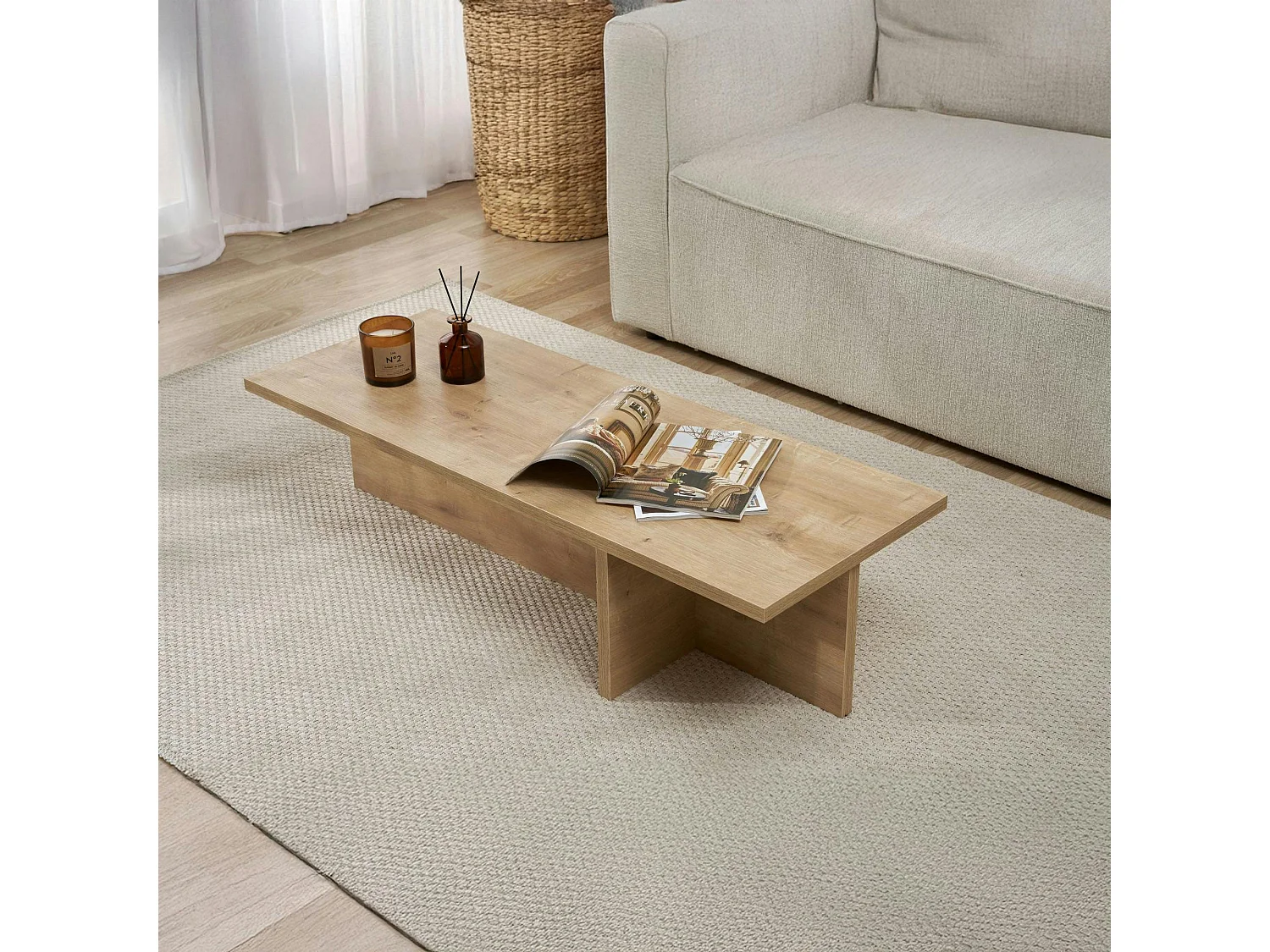 Table basse moderne minimaliste - effet bois de chêne MARFA