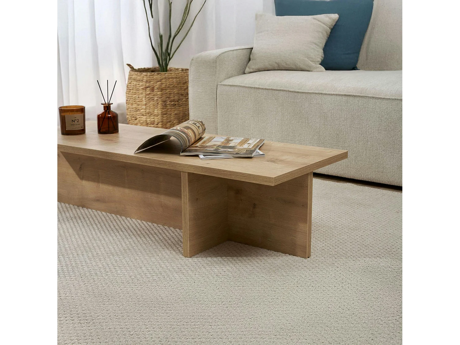 Table basse moderne minimaliste - effet bois de chêne MARFA