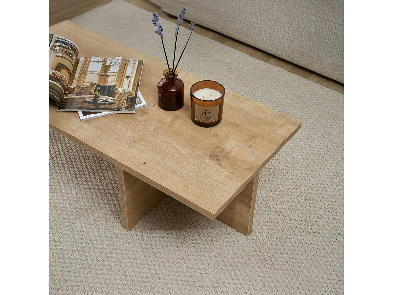 Table basse moderne minimaliste - effet bois de chêne MARFA