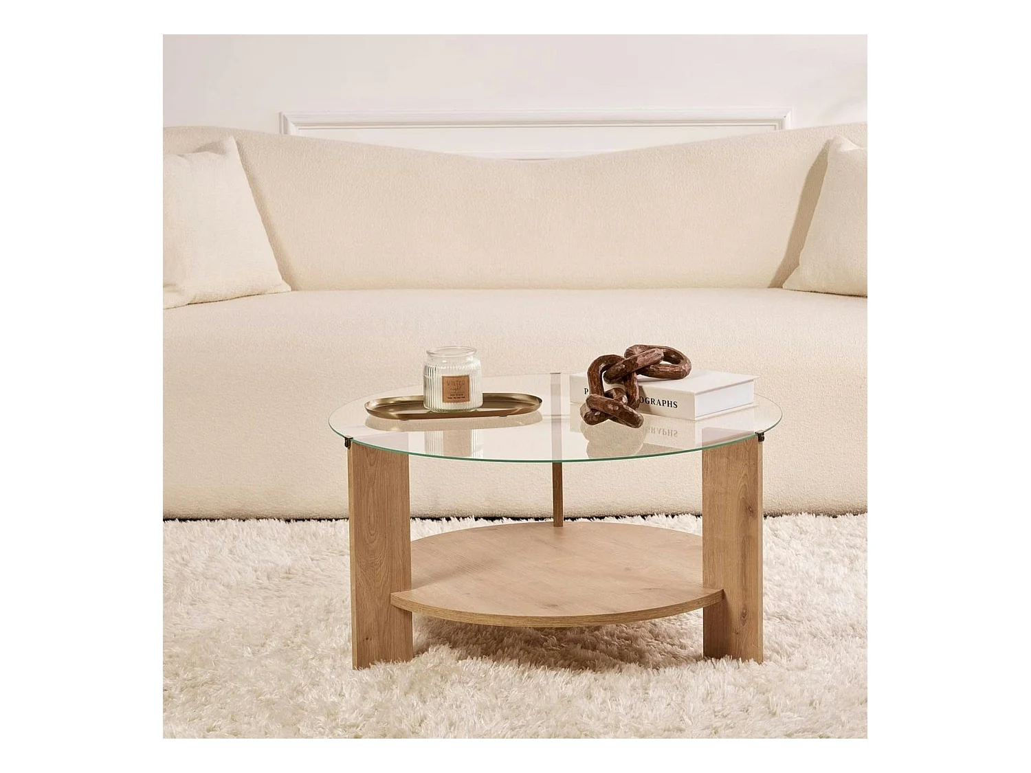 Table basse verre double plateau - effet chêne SALTA