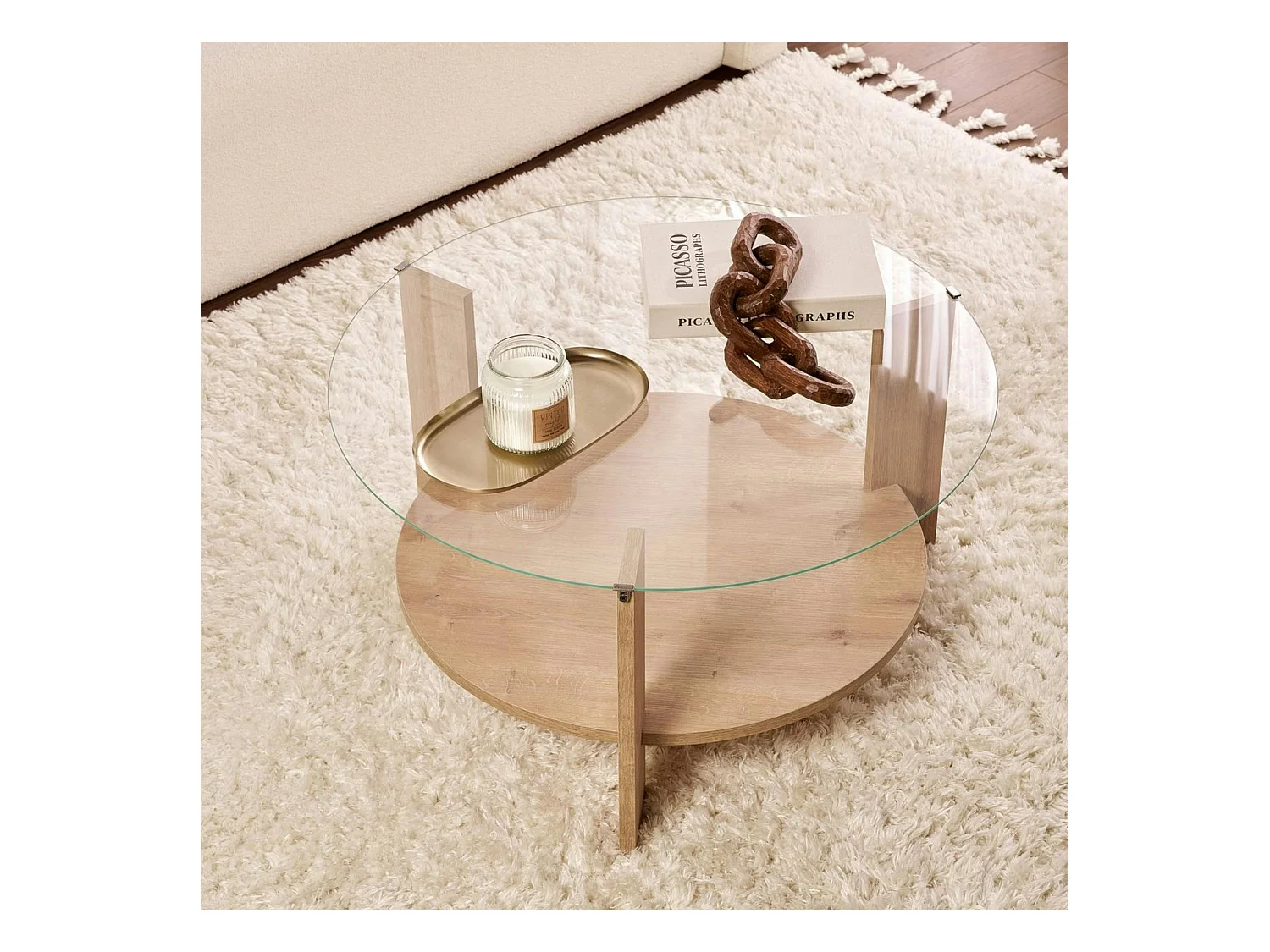 Table basse verre double plateau - effet chêne SALTA