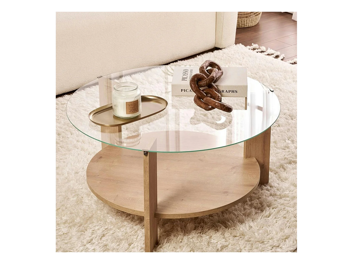 Table basse verre double plateau - effet chêne SALTA