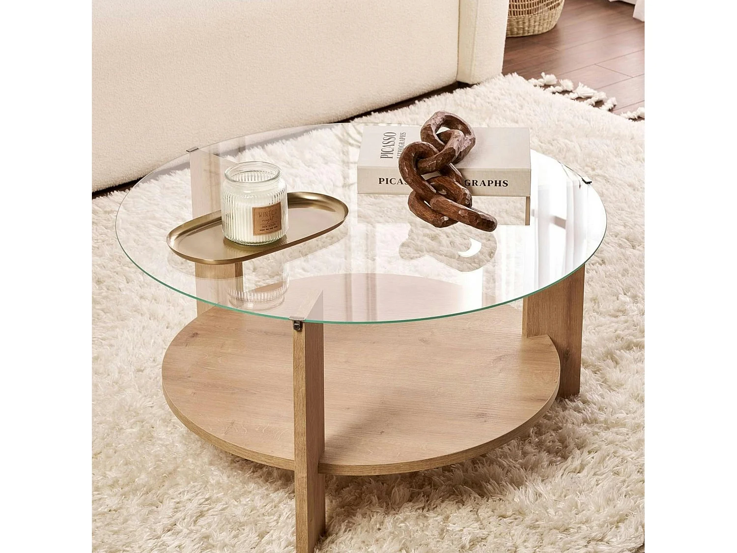 Table basse verre double plateau - effet chêne SALTA