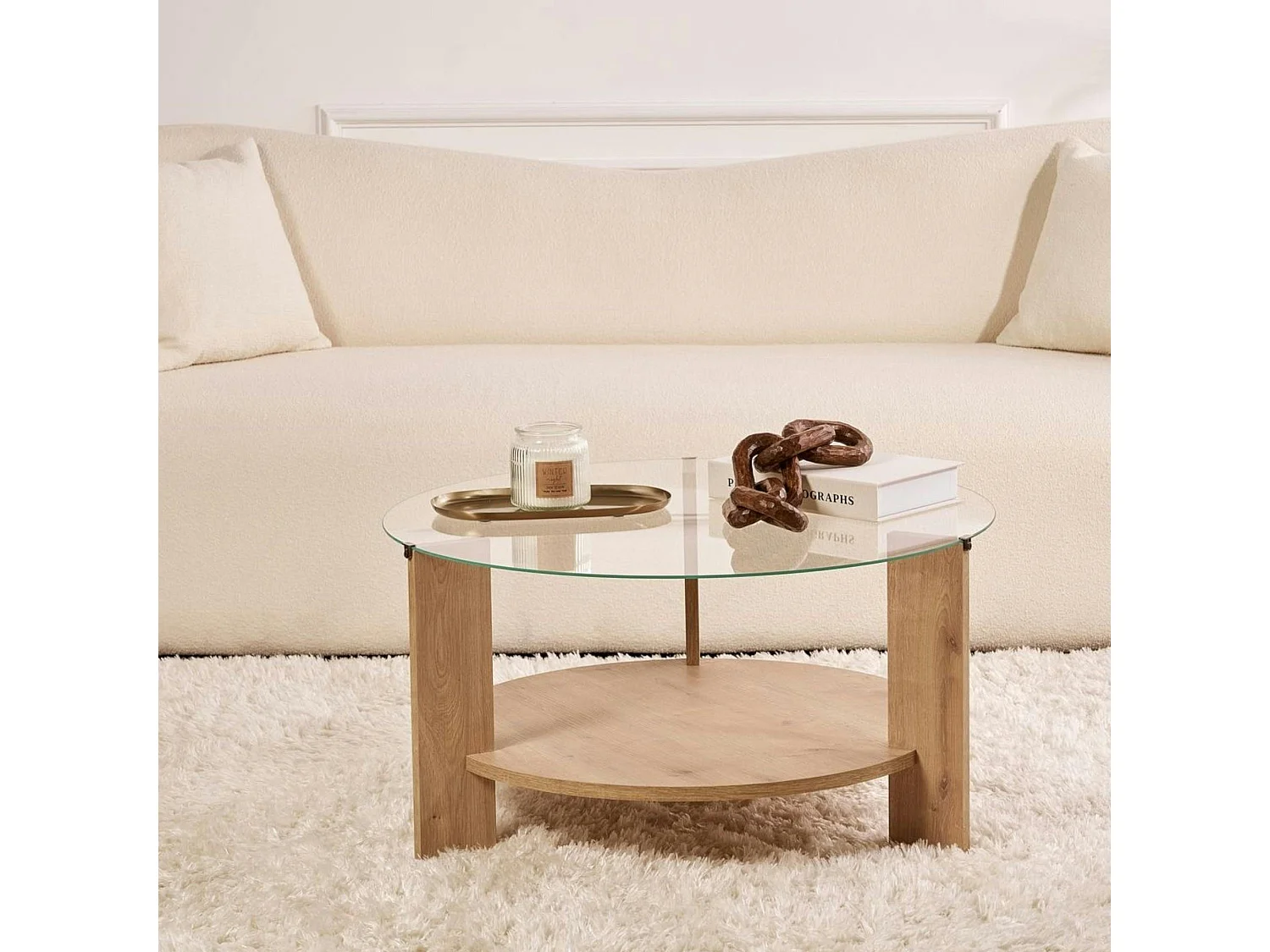 Table basse verre double plateau - effet chêne SALTA