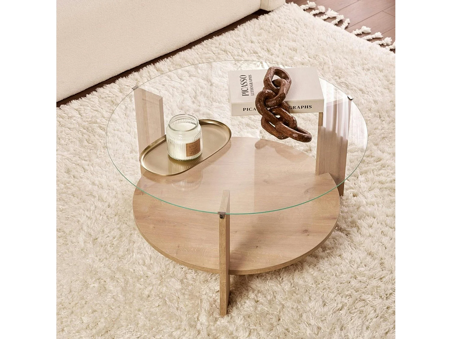 Table basse verre double plateau - effet chêne SALTA