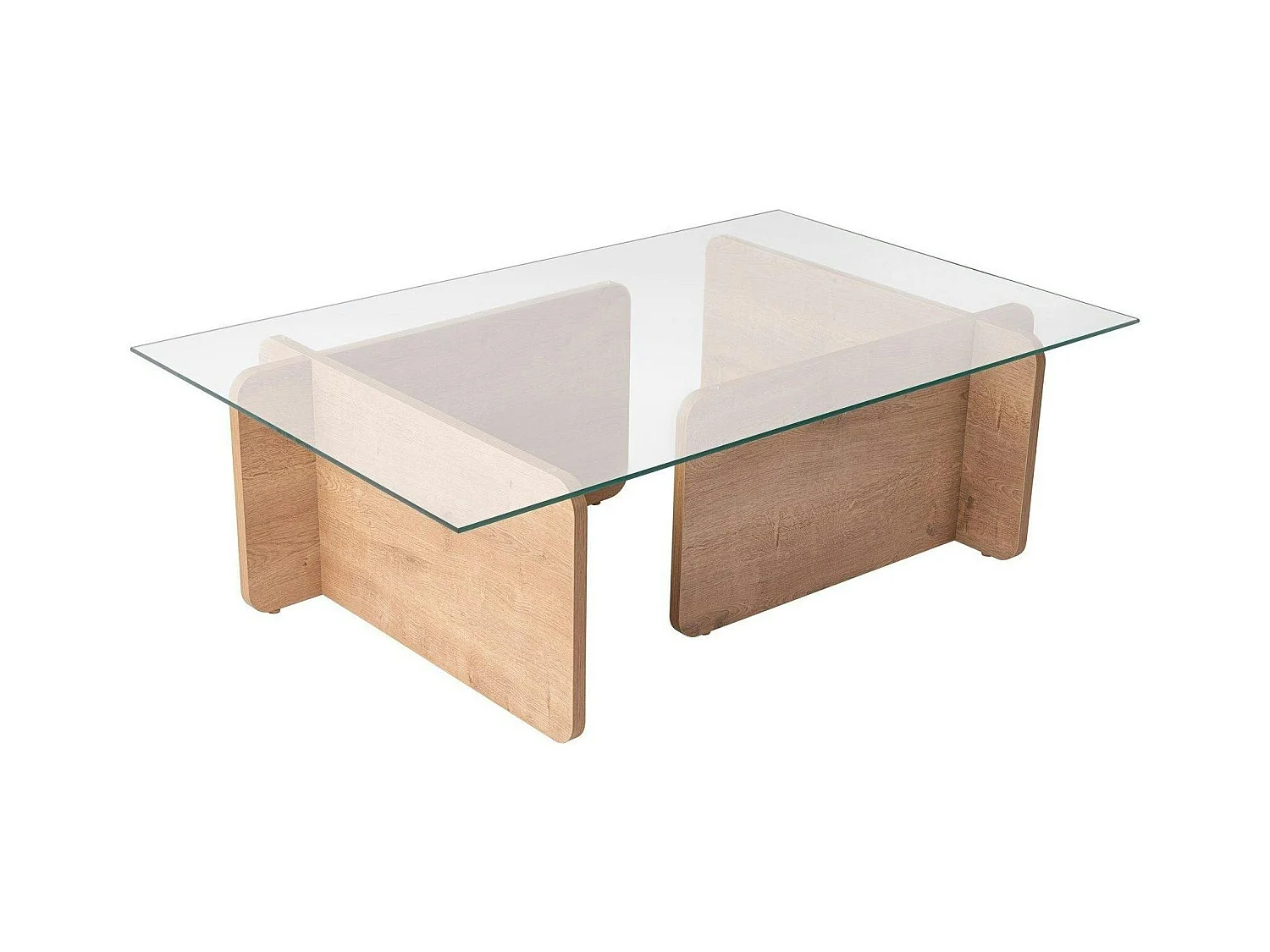 Table basse verre déstructurée – base effet chêne clair SALTA