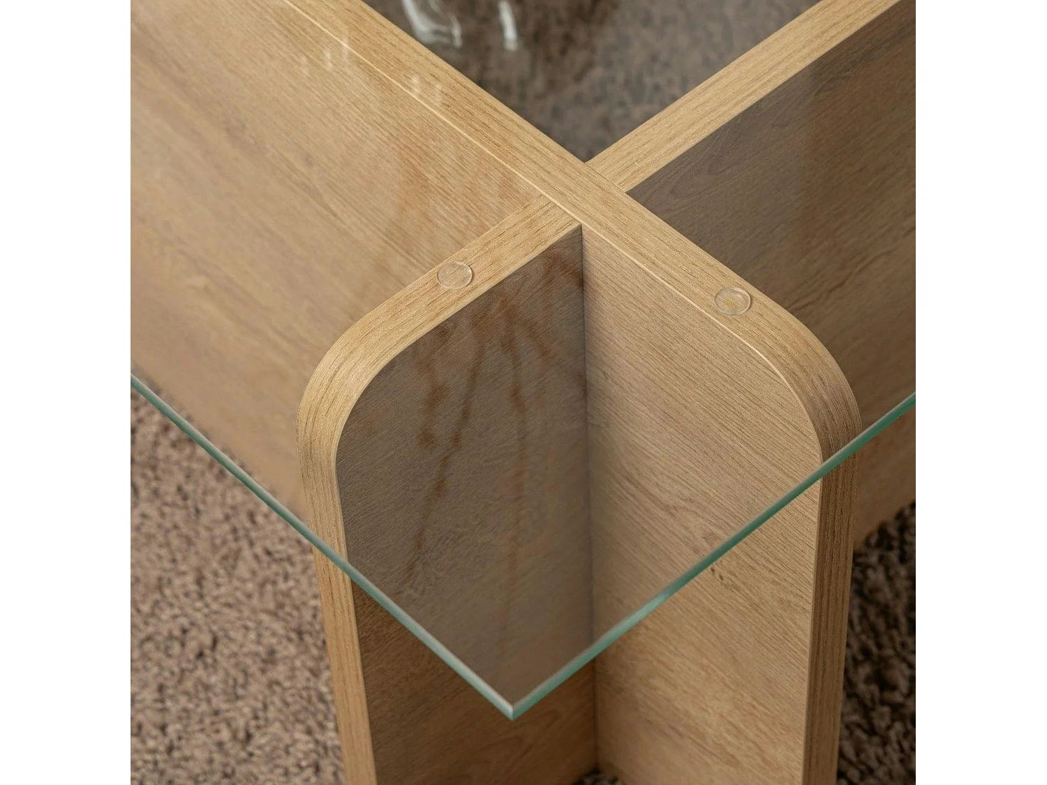 Table basse verre déstructurée – base effet chêne clair SALTA