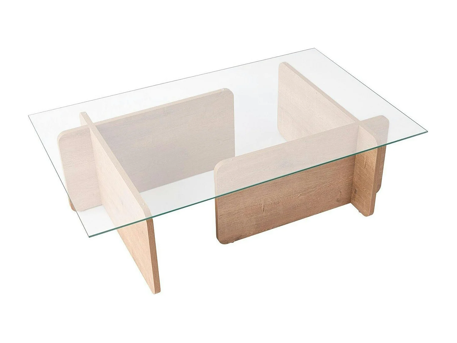 Table basse verre déstructurée – base effet chêne clair SALTA