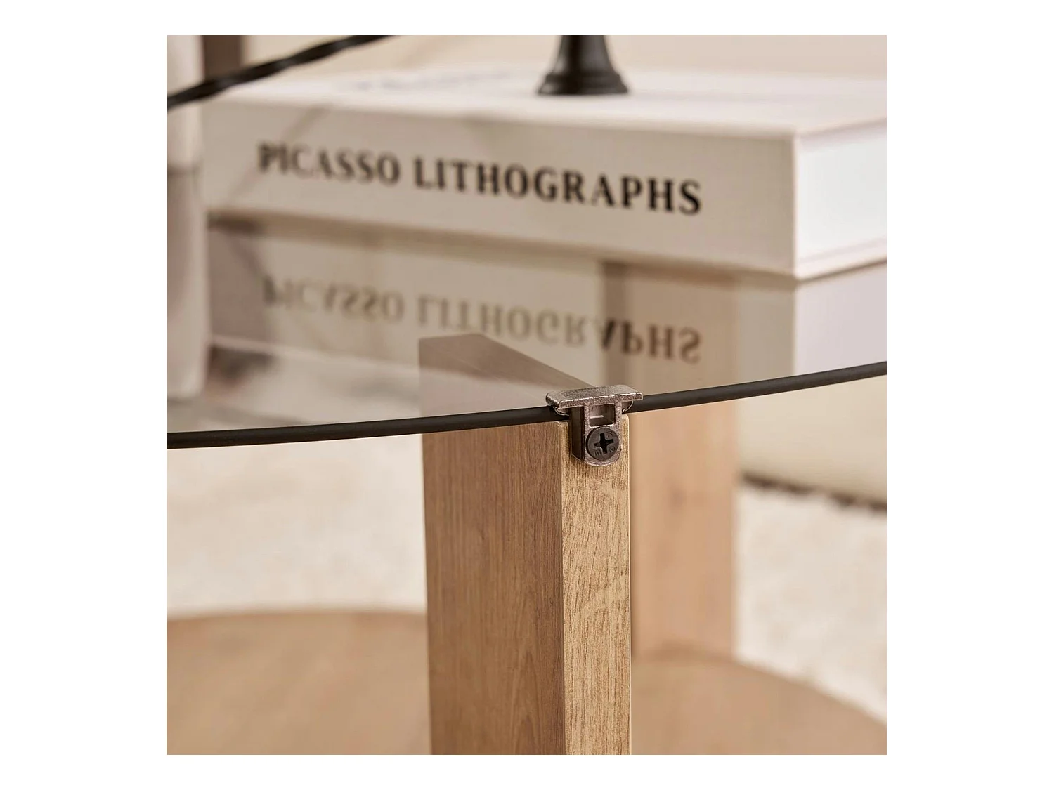 Table basse verre fumé double plateau - effet chêne SALTA