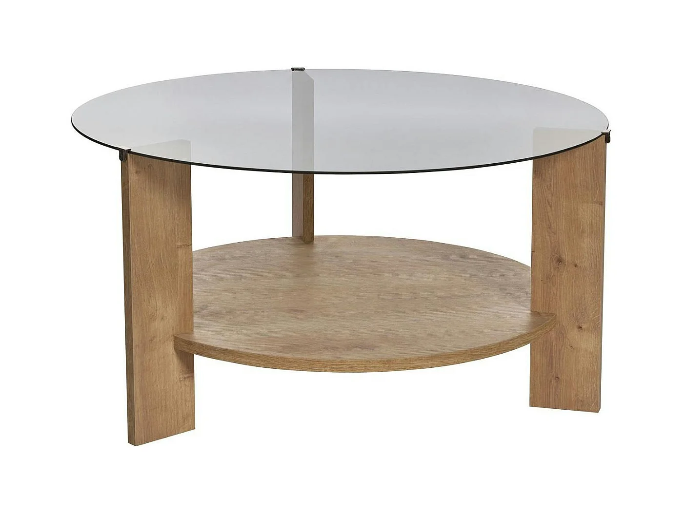 Table basse verre fumé double plateau - effet chêne SALTA