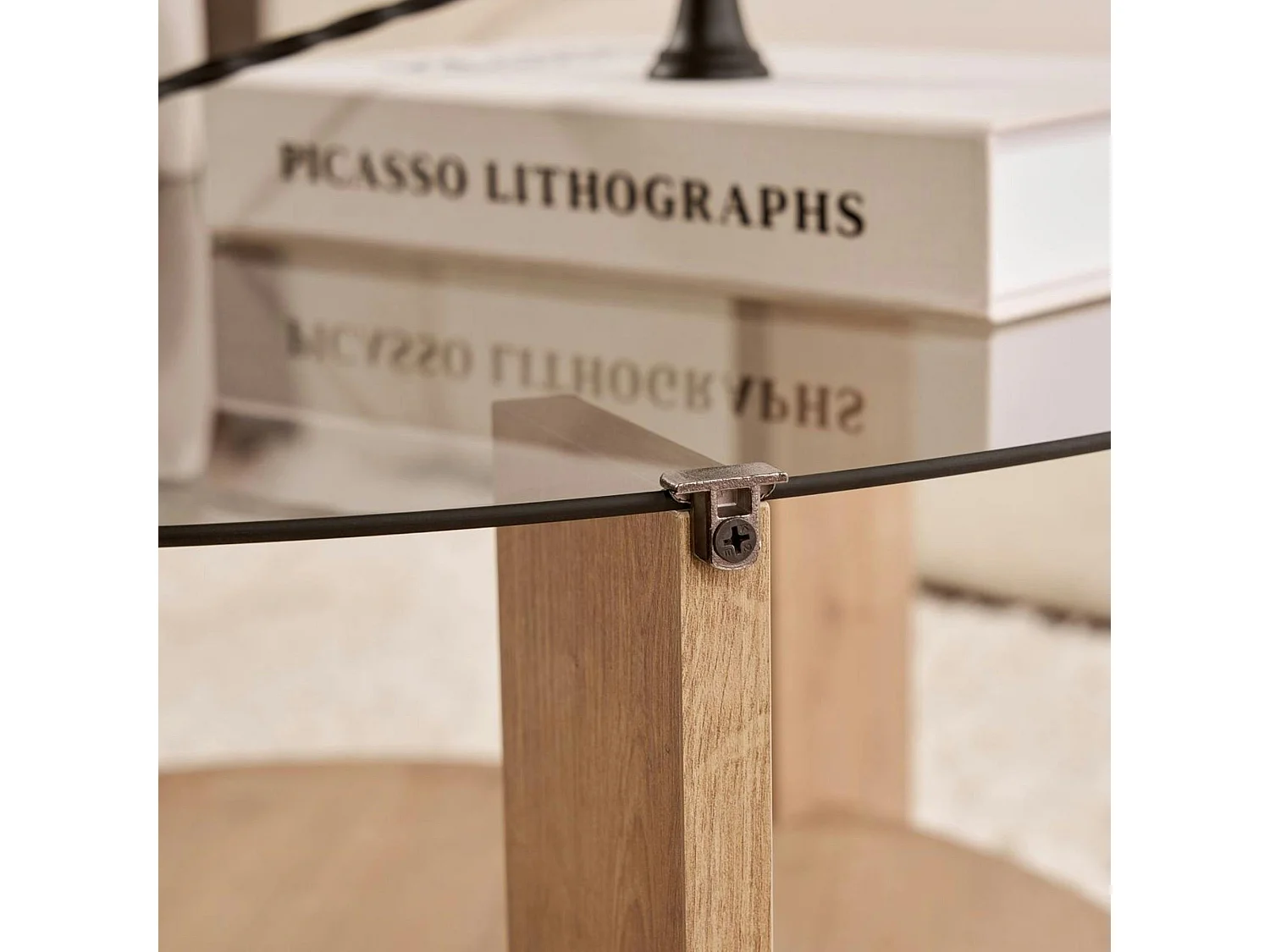 Table basse verre fumé double plateau - effet chêne SALTA